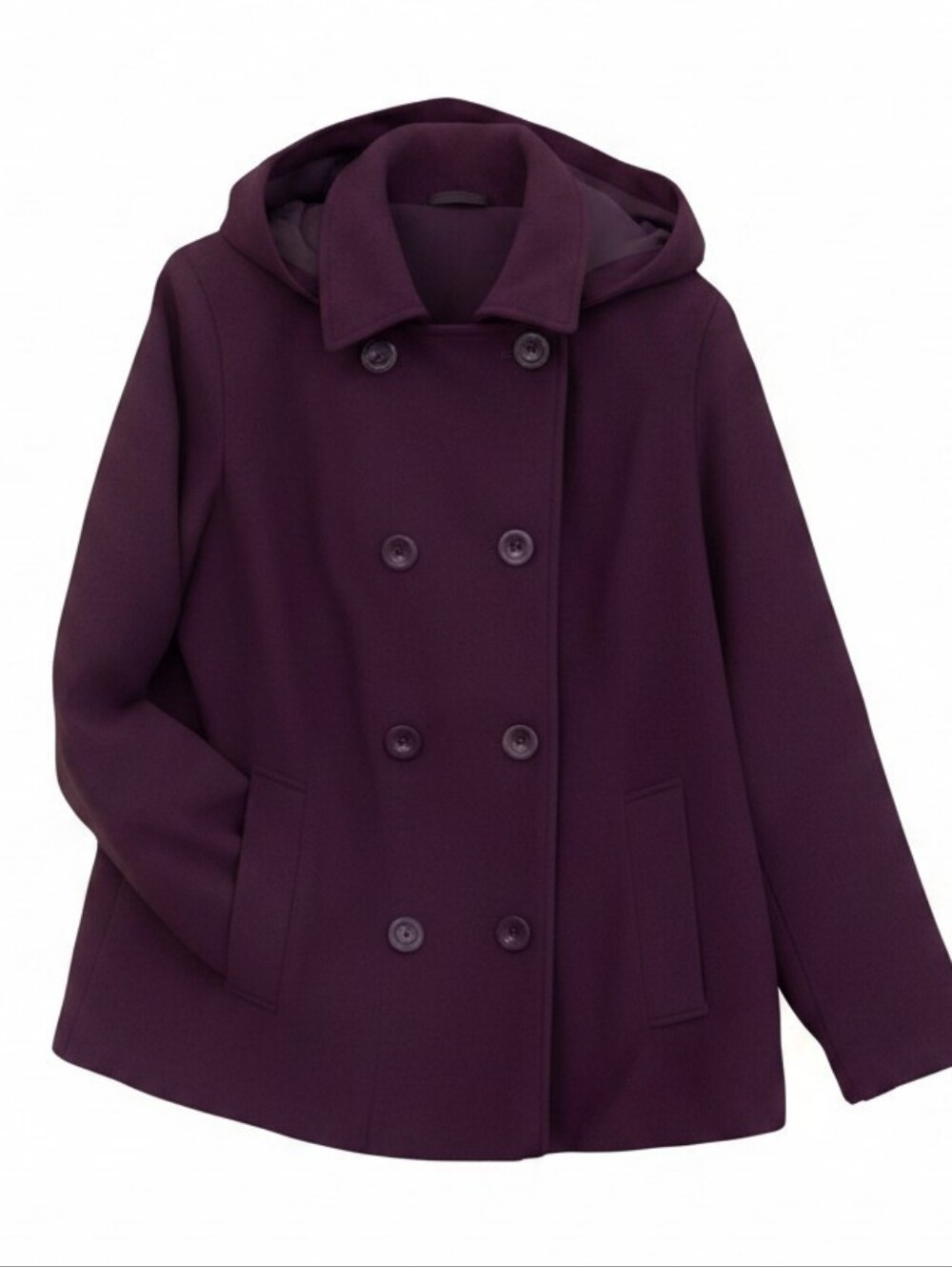 Faded Glory Womens Plus Size Hooded Double-Breasted Coat in Plum Size 3X - Picture 2 of 4